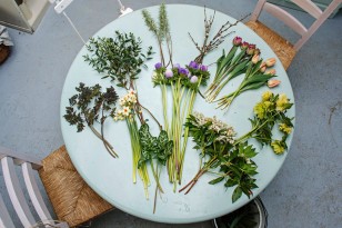 Bouquet ingredients on table, grown in England by Green and Gorgeous